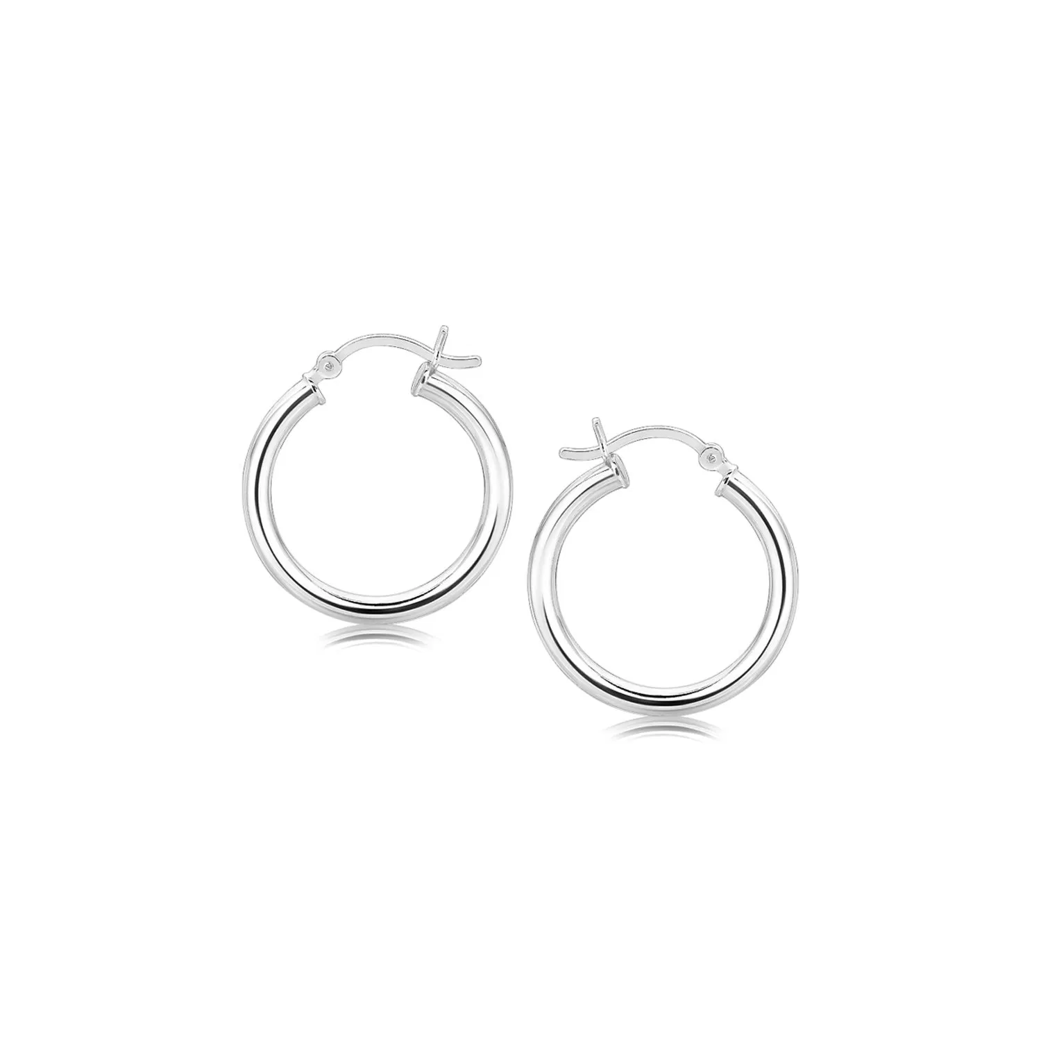 Sterling Silver Polished Hoop Motif Earrings with Rhodium Plating (3x20mm) - Grocery