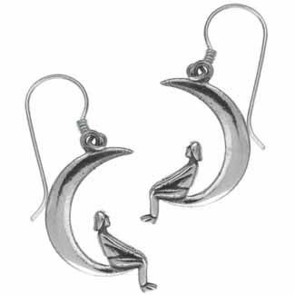 Sterling Silver Child & Crescent Moon Dangle Earrings - Grocery