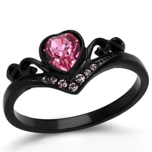 TK2192 - IP Black(Ion Plating) Stainless Steel Ring with Top Grade Crystal in Rose - Grocery
