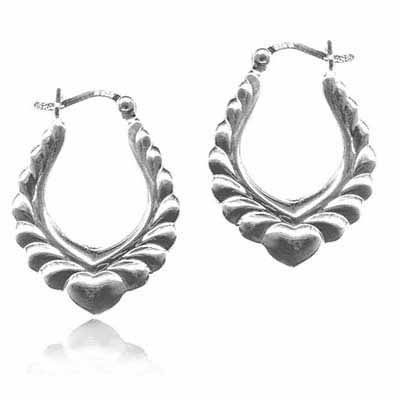 Sterling Silver Shrimp Design Heart Hoop Earrings - Grocery