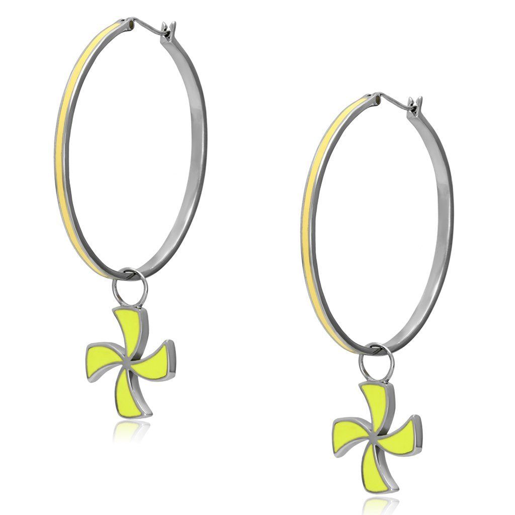 TK914 - High polished (no plating) Stainless Steel Earrings with Epoxy in Multi Color - Grocery