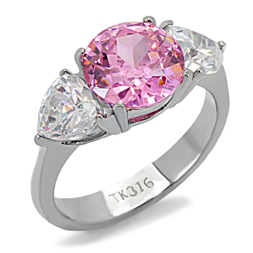 TK164 - High polished (no plating) Stainless Steel Ring with AAA Grade CZ in Rose - Grocery