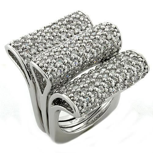 LOAS1047 - Rhodium 925 Sterling Silver Ring with AAA Grade CZ in Clear - Grocery