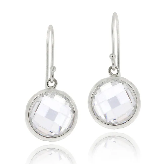 Sterling Silver 5ct CZ Circle Brushed Drop Dangle Earrings - Grocery