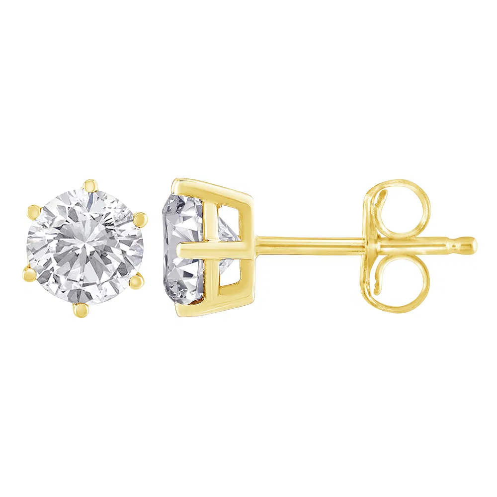 14K Yellow Gold 1/5 Cttw Round Brilliant-Cut Near Colorless Diamond Classic 6-Prong Stud Earrings (J-K Color, I2-I3 Clarity) - Grocery
