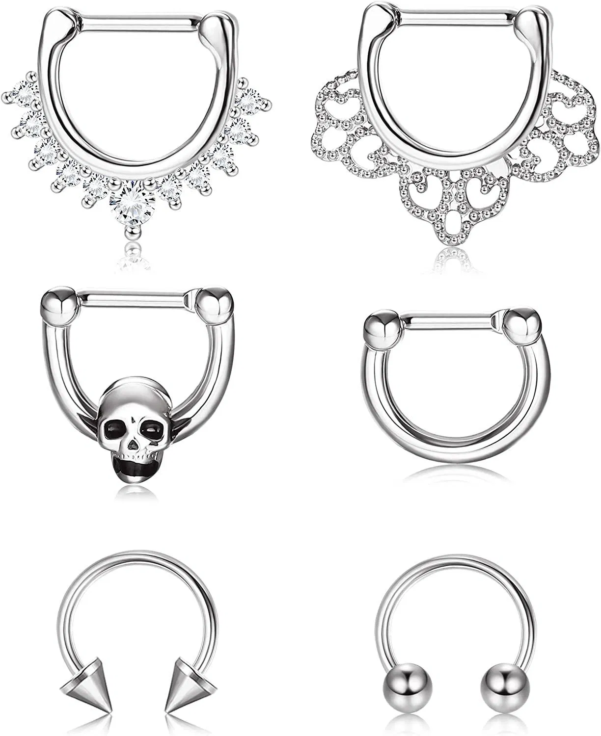 16G Septum Rings Hoop Nose Ring Horseshoe Ring Stainless Cartilage Earrings Hoop Helix Tragus Septum Clicker Rings for Women Men 6PCS - Grocery
