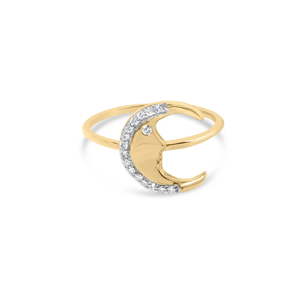 10K Yellow Gold 1/10 Cttw Diamond Crescent Moon Ring (I-J Color, I1-I2 Clarity) - Grocery