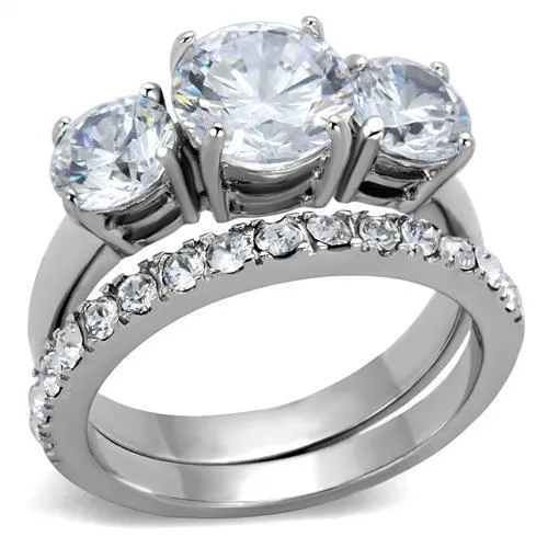 TK2177 - High polished (no plating) Stainless Steel Ring with AAA Grade CZ in Clear - Grocery