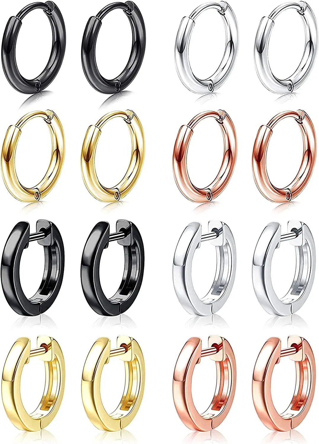 Small Hoop Earrings for Men 8mm Surgical Steel Huggie Hoop Earrings Hypoallergenic Cartilage Helix Lobes Cuff Earrings for Women 8 Pairs - Grocery