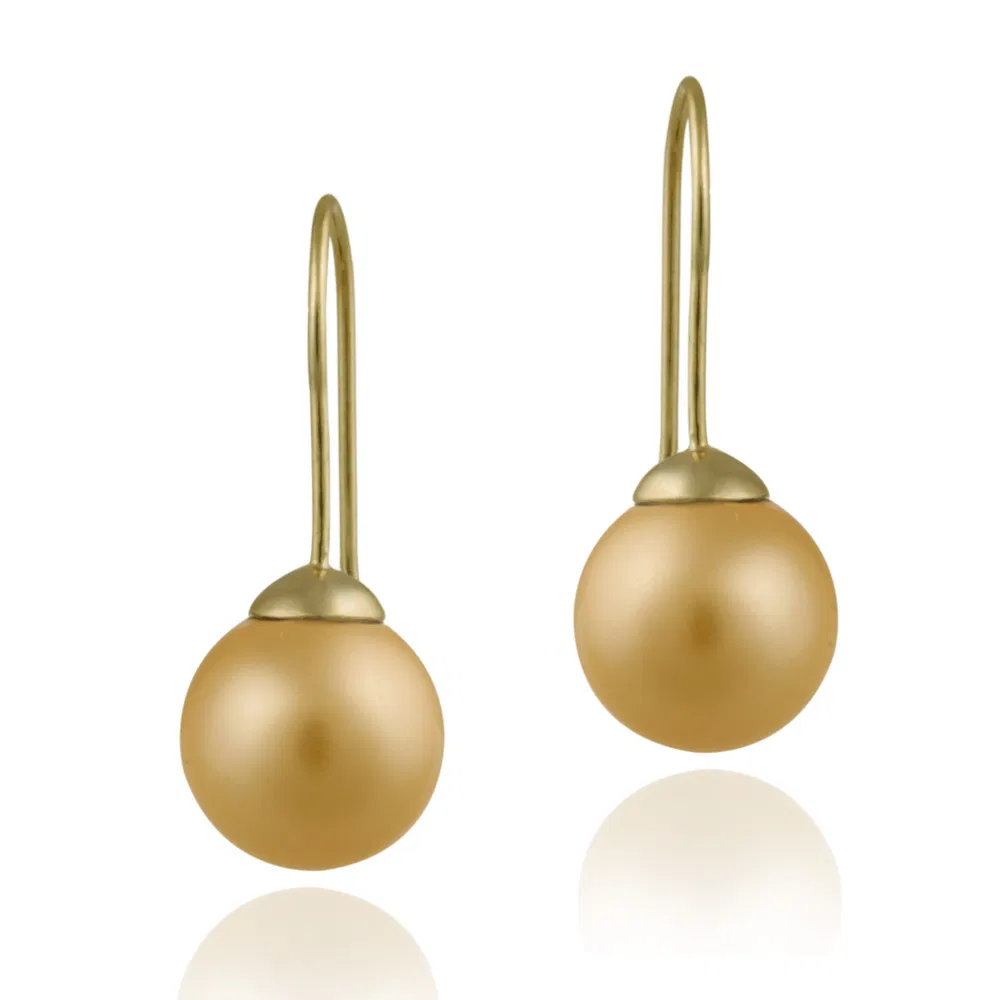 18K Gold over Sterling Silver 12mm Peach Shell Pearl Drop Earrings - Grocery