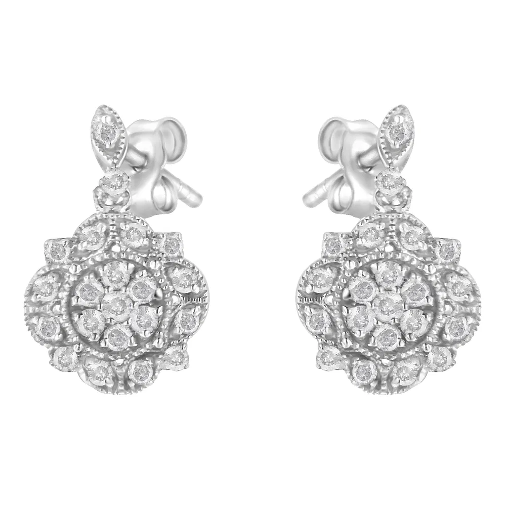 .925 Sterling Silver 1/2 Cttw Diamond Dangle Miligrain Earring (I-J Color, I2-I3 Clarity) - Grocery