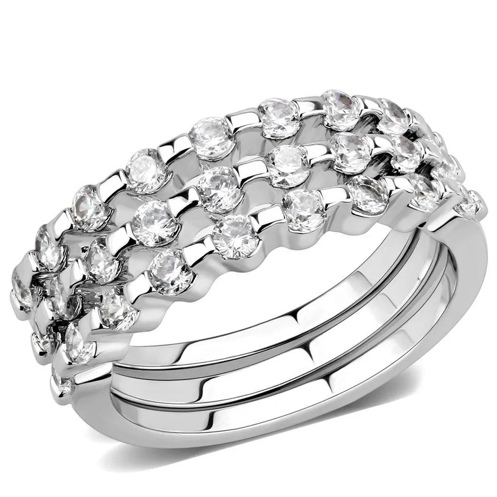 3W1595 - Rhodium Brass Ring with AAA Grade CZ in Clear - Grocery