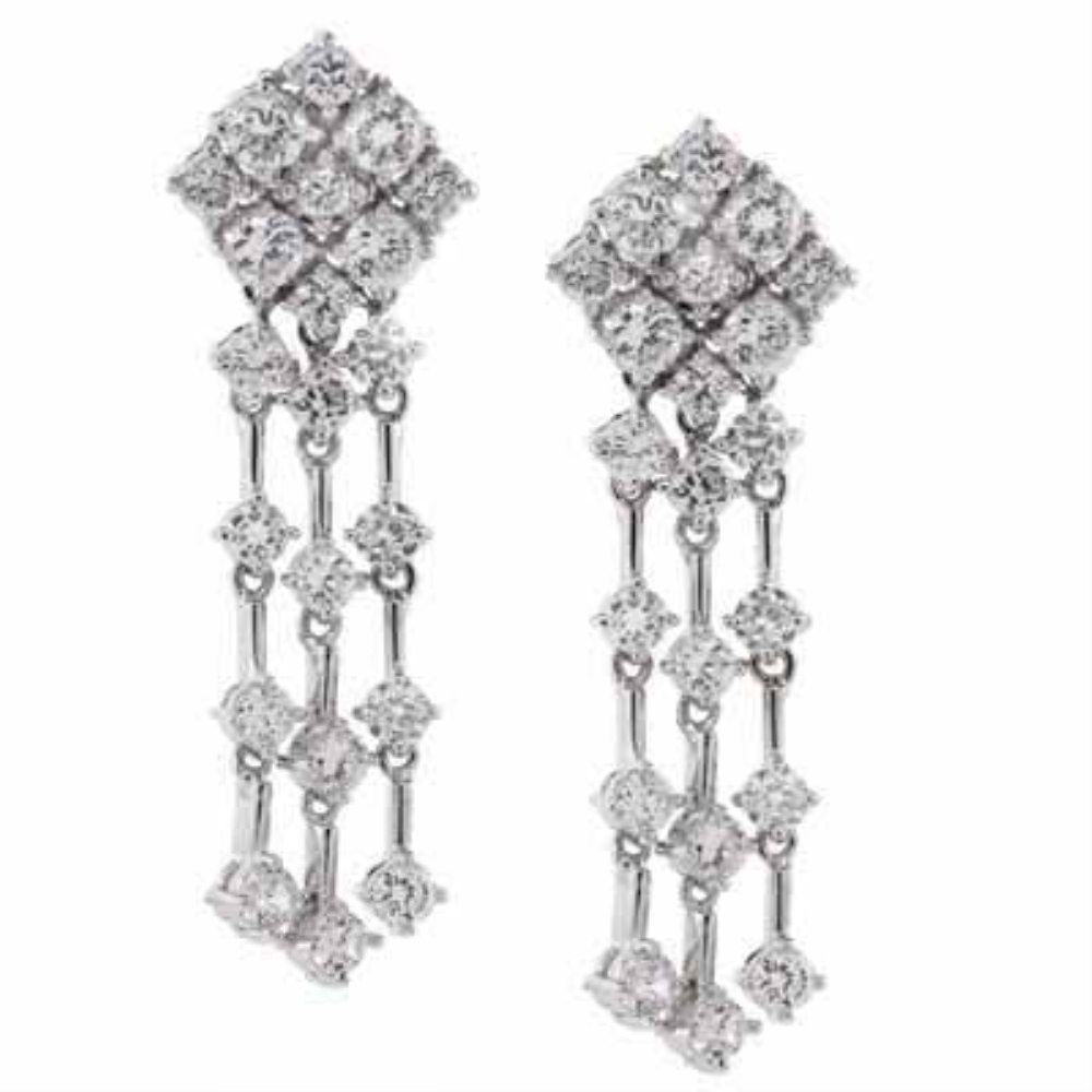 Sterling Silver CZ Long Dangling 3 Strand Chandelier Earrings - Grocery