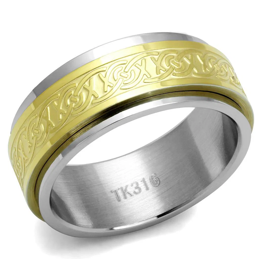 TK2939 - Two-Tone IP Gold (Ion Plating) Stainless Steel Ring with No Stone - Grocery