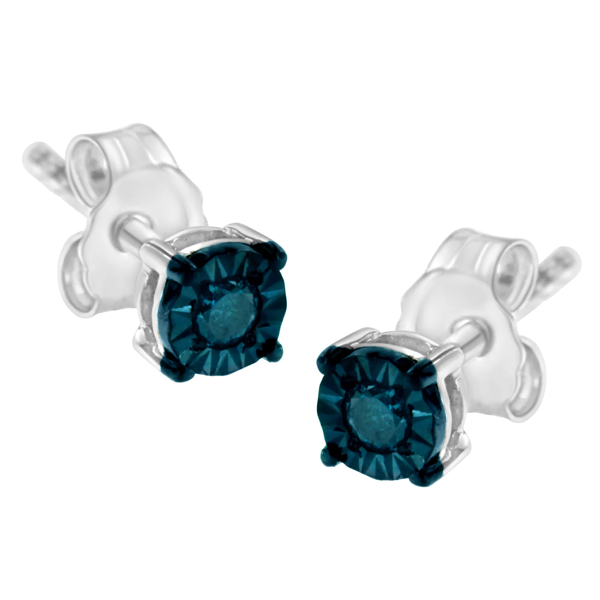 .925 Sterling Silver 1/10 Cttw Round Brilliant-Cut Blue Diamond Miracle-Set Stud Earrings (Fancy Color-Enhanced, I2-I3 Clarity) - Grocery