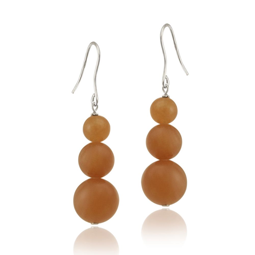 Sterling Silver Orange Aventurine Three-Stone Drop Earrings - Grocery