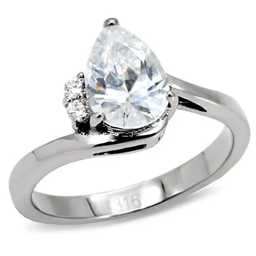 TK102 - High polished (no plating) Stainless Steel Ring with AAA Grade CZ in Clear - Grocery