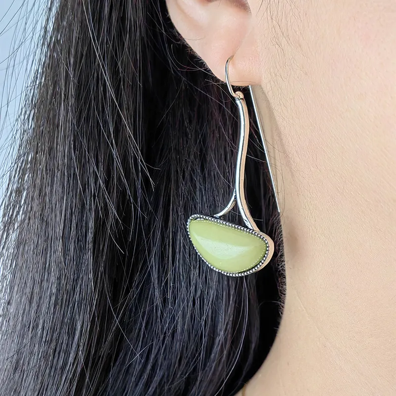 Vintage Green Long Grass Resin Earrings Boho Ear Jewelry Female Party Banquet Accessories - Grocery