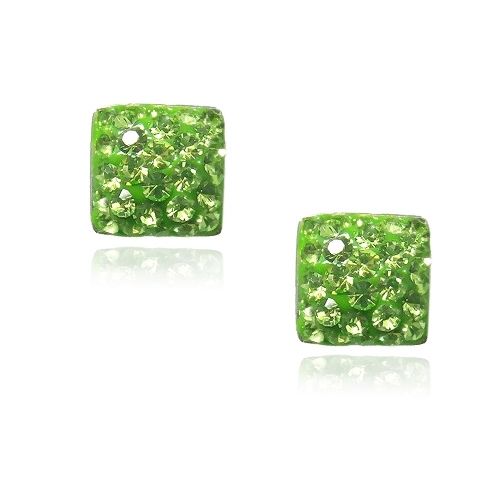 Sterling Silver Peridot Fireball Square Stud Earrings - Grocery