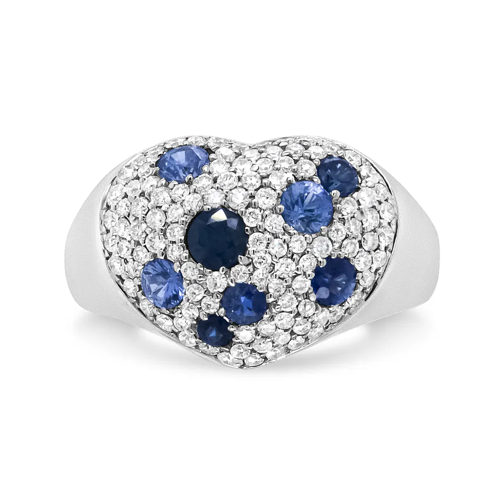 18K White Gold Blue Sapphire and 5/8 Cttw Diamond Cluster Heart Shaped Ring (F-G Color, VS1-VS2 Clarity) - Size 7.5 - Grocery