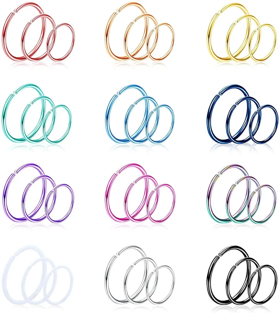36PCS 20G Nose Ring Hoop 316L Stainless Steel Nose Piercing Lip Septum Tragus Ring Helix Cartilage Earring Hoop Piercing Nose Rings for Women Men - Grocery