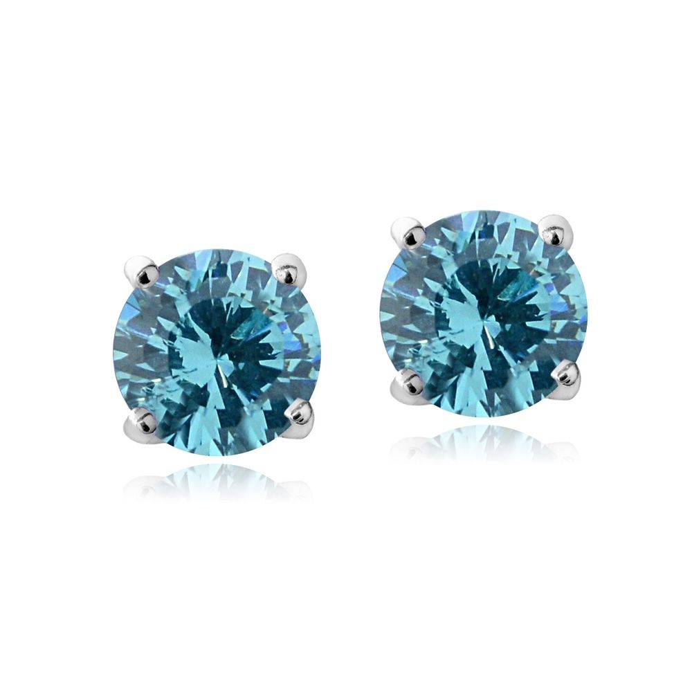 Sterling Silver Aqua Swarovski Elements March Birthstone Stud Earrings - Grocery