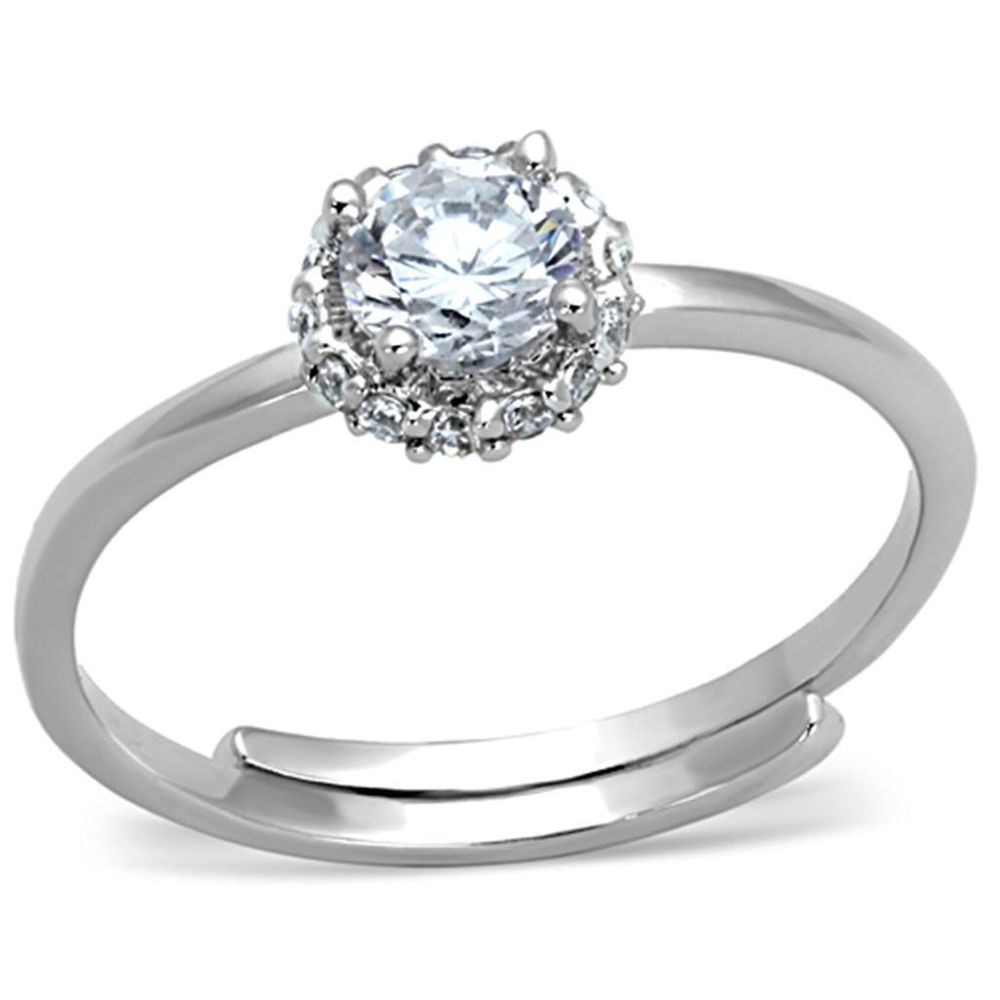 3W795 - Rhodium Brass Ring with AAA Grade CZ in Clear - Grocery