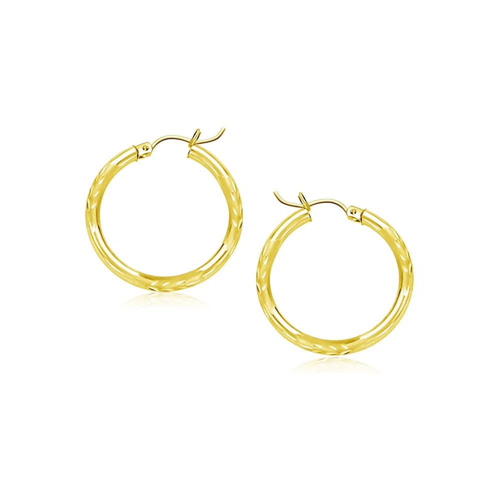 10k Yellow Gold Diamond Cut Hoop Earrings (2x15mm) - Grocery