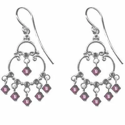 Sterling Silver Amethyst CZ & Purple Swarovski Elements Chandelier Earrings - Grocery