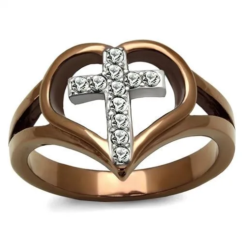 TK2802 - Two Tone IP Light Brown (IP Light coffee) Stainless Steel Ring with Top Grade Crystal in Clear - Grocery