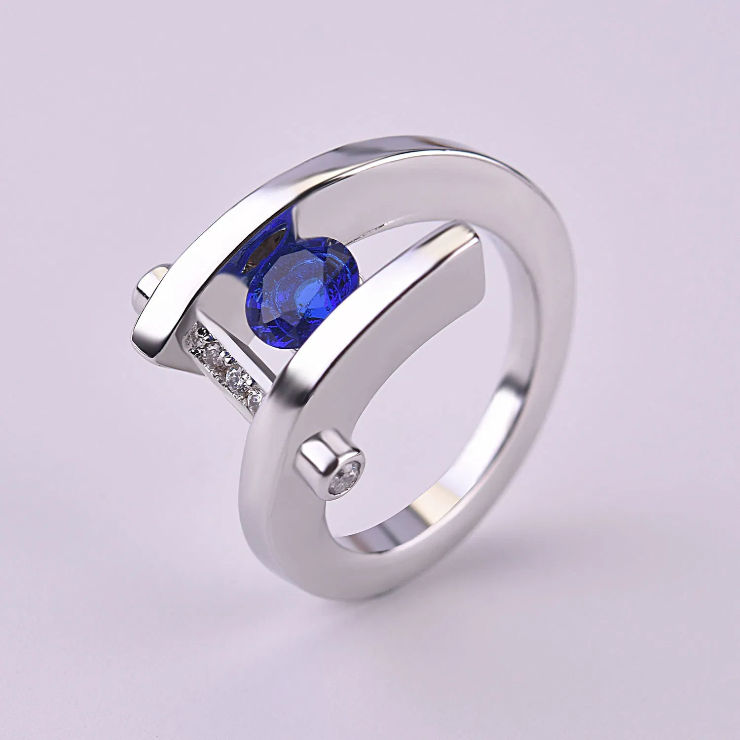 Europe And America Creative Modern Inlaid Sapphire Artificial Diamond Ring - Grocery