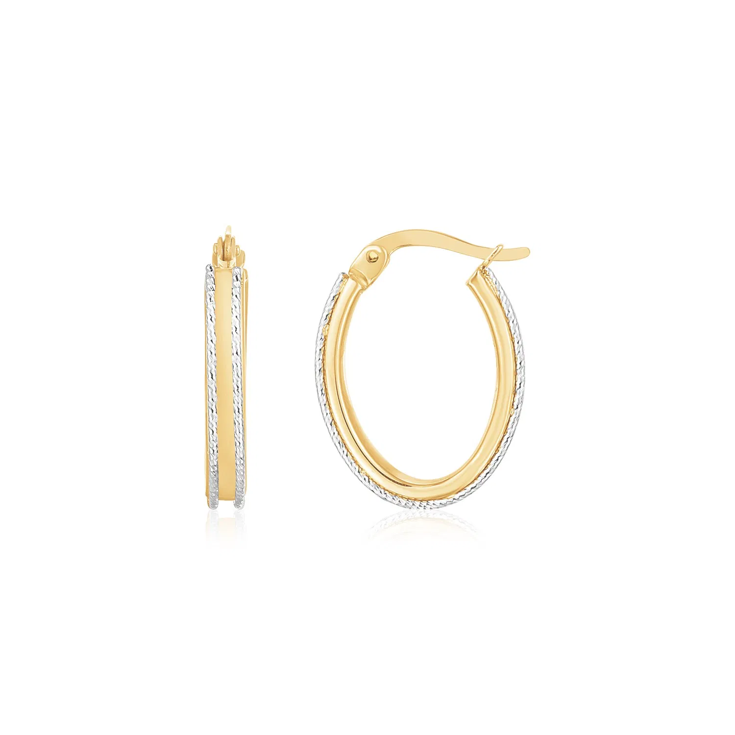 14K Two Tone Gold Diamond Cut Oval Hoop Earrings - Grocery