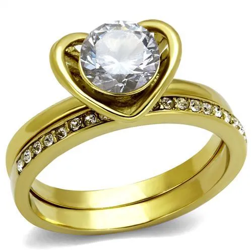TK2295 - IP Gold(Ion Plating) Stainless Steel Ring with AAA Grade CZ in Clear - Grocery