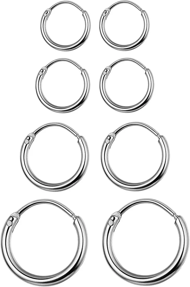 4 Pairs Stainless Basic Small Large Endless Hoop Earrings Silver Hoop Earrings 10-20MM - Grocery