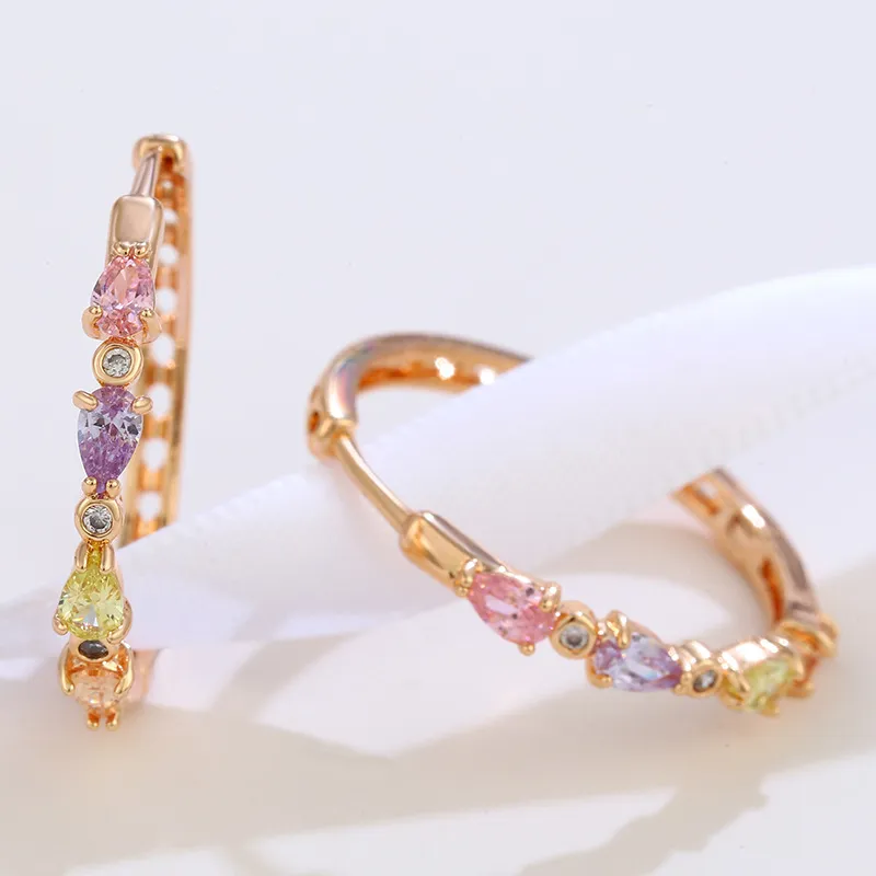 Coloured faux gemstones Large hoop earrings 18K gold plated European and American exaggerated earrings - Grocery