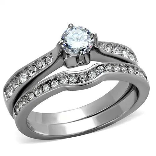 TK2039 - High polished (no plating) Stainless Steel Ring with AAA Grade CZ in Clear - Grocery