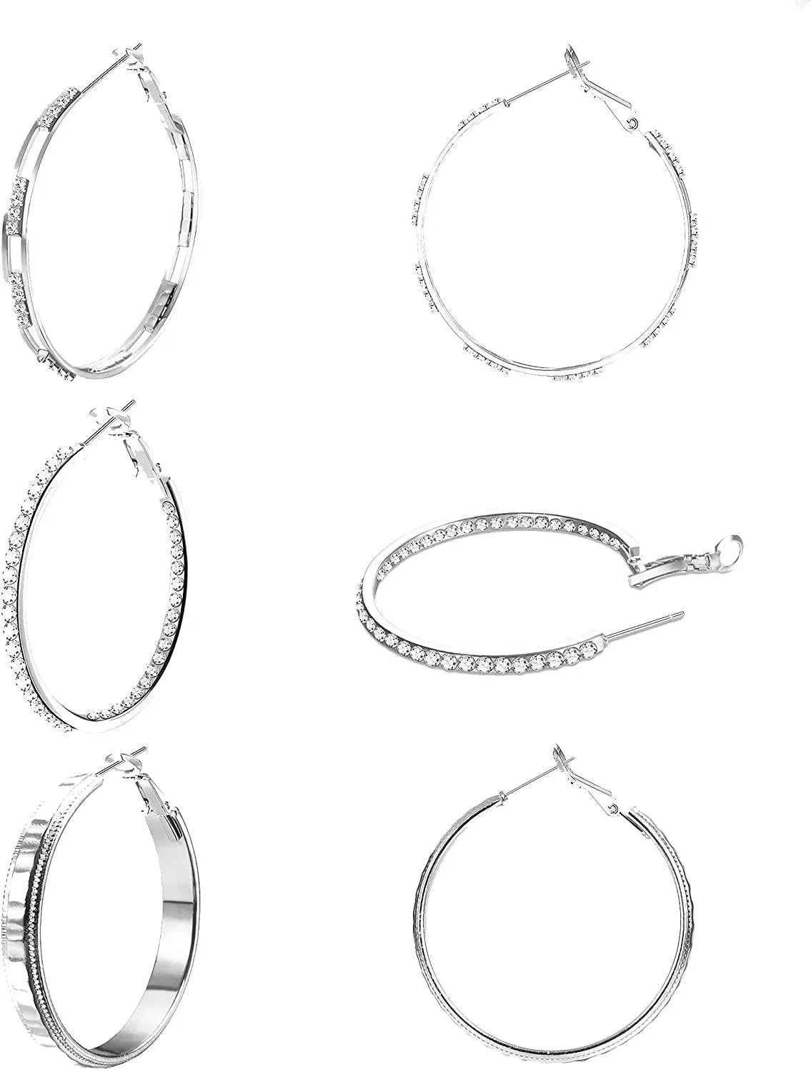 925 Sterling Silver Post Gold Hoop Earrings for Women Cubic Zirconia 3 Pairs Hoop Earrings Set Hypoallergenic Big Hoop Earrings - Grocery