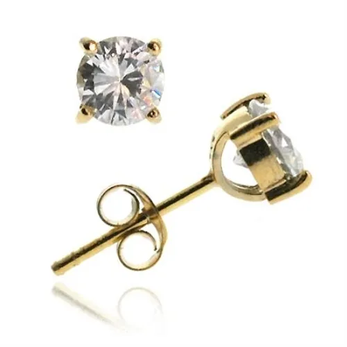 18K Gold Over Sterling Silver CZ 6mm Round Stud Earrings - Grocery