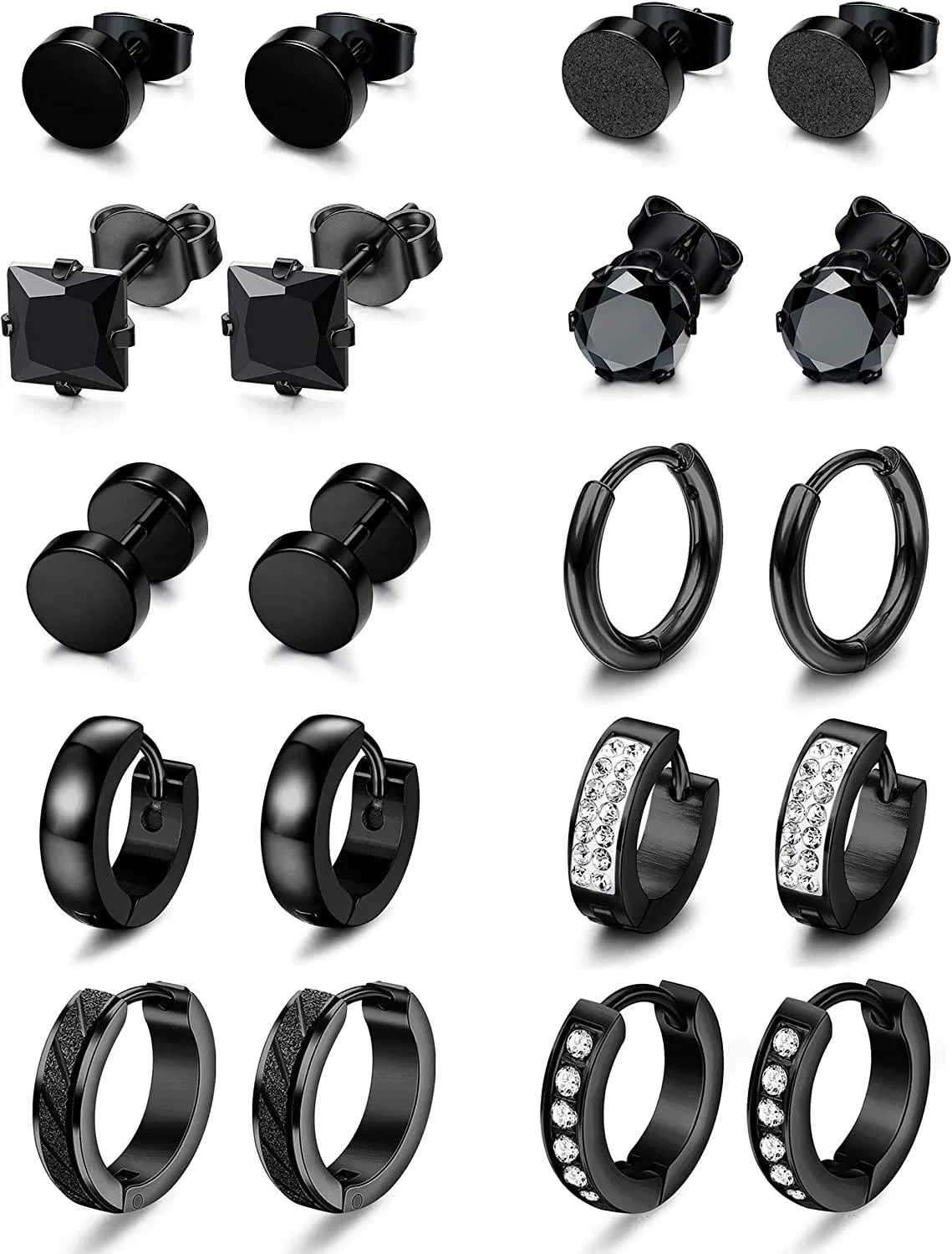 10 Pairs Earrings for Men Stainless CZ Stud Earrings Mens Huggie Hoop Earrings Set - Grocery