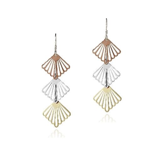 Sterling Silver Two-Tone Triple Seashell Dangle Earrings - Grocery