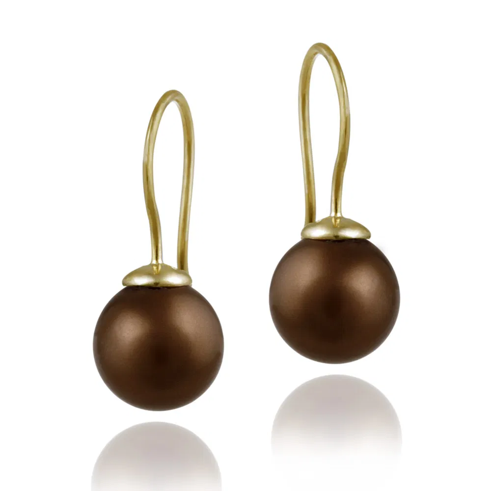 18K Gold over Sterling Silver 10mm Bronze Shell Pearl Drop Earrings - Grocery