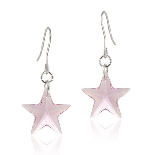 Sterling Silver Rose Swarovski Elements Star Dangle Earrings - Grocery