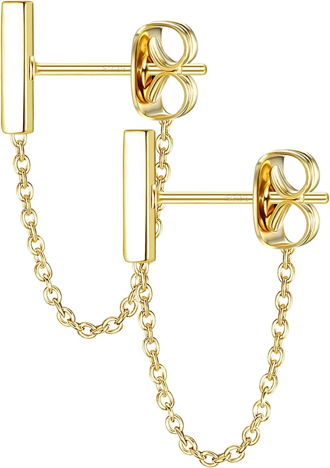 Stud Earrings For Women Men Sterling Silver Stud Earrings Ball/Bar Dangle Earrings/CZ Studs Hypoallergenic Pierced Chain Dangle Earrings Gold Tone - Grocery