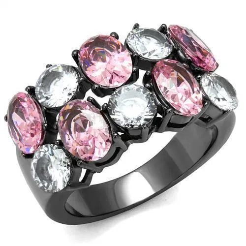TK2776 - IP Light Black (IP Gun) Stainless Steel Ring with AAA Grade CZ in Rose - Grocery