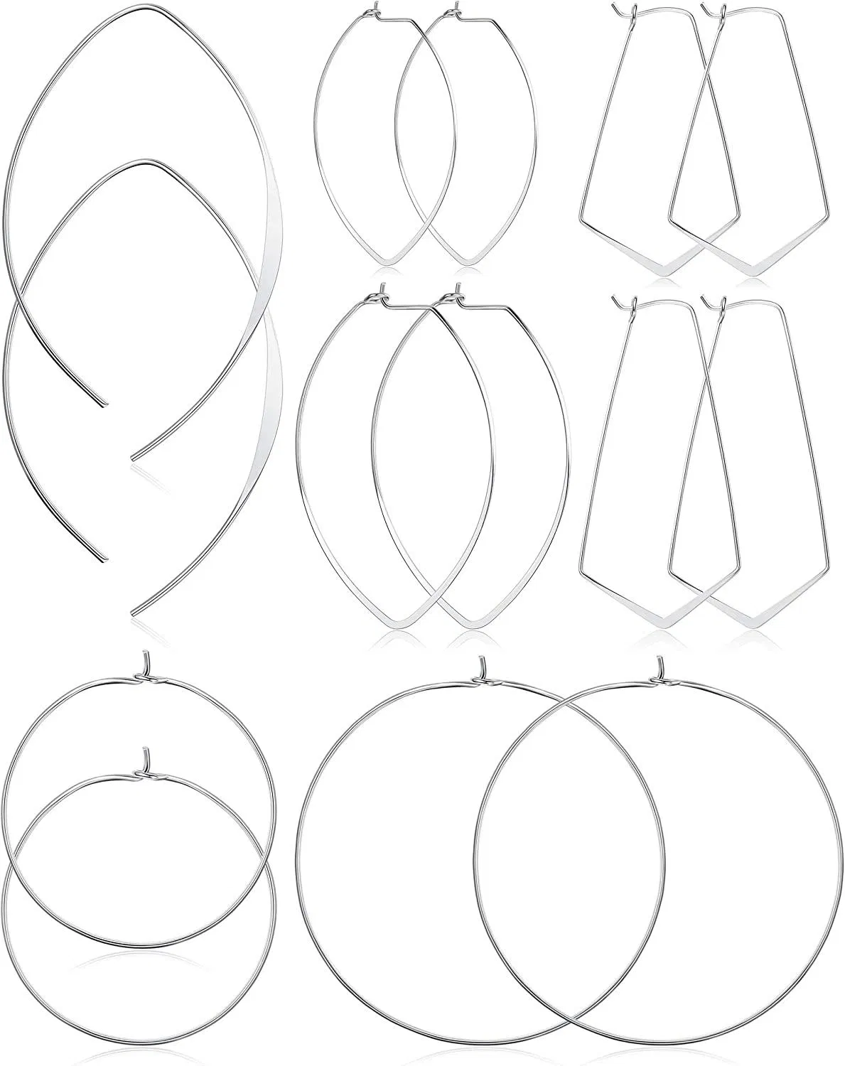 7 Pairs Threader Hoop Earrings for Women Chic Minimalist Wire Drop Dangle Earrings Geometric Oval Dainty Simple Earrings Stainless Set - Grocery