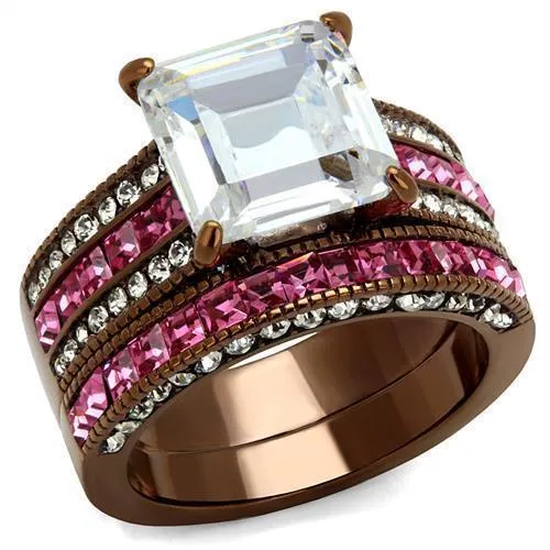 TK2782 - IP Coffee light Stainless Steel Ring with AAA Grade CZ in Clear - Grocery