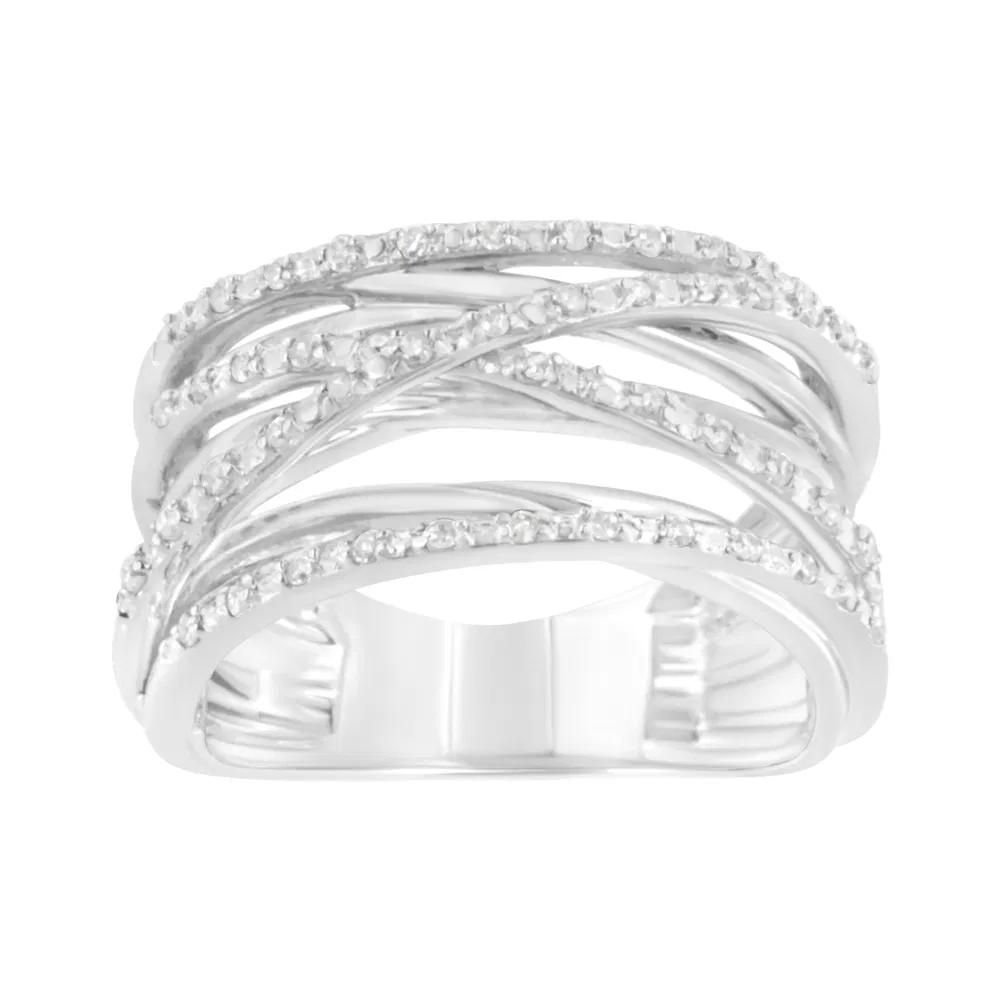 .925 Sterling Silver 1/4 Cttw Prong Set Round-Cut Diamond Bypass Ring (I-J Color, I1-I2 Clarity) - Grocery