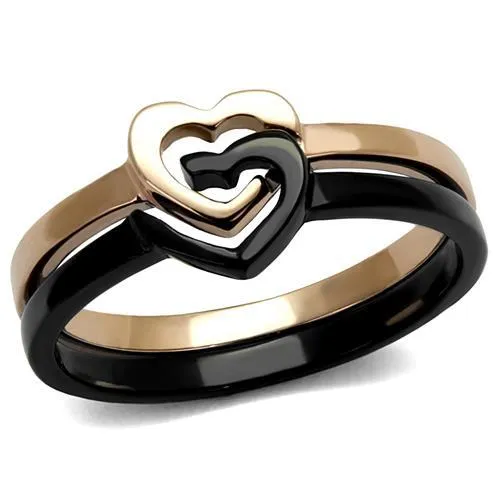 TK2650 - IP Rose Gold+ IP Black (Ion Plating) Stainless Steel Ring with No Stone - Grocery
