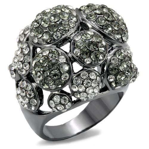 LO1672 - TIN Cobalt Black Brass Ring with Top Grade Crystal in Black Diamond - Grocery