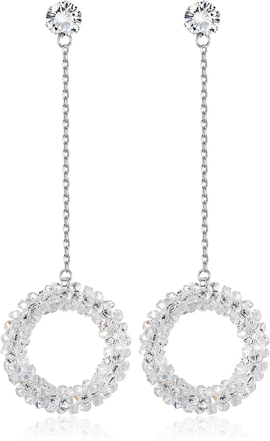 925 Sterling White Circle Earrings Austria Crystal Drop Dangle Earrings Round Earrings for Her - Grocery